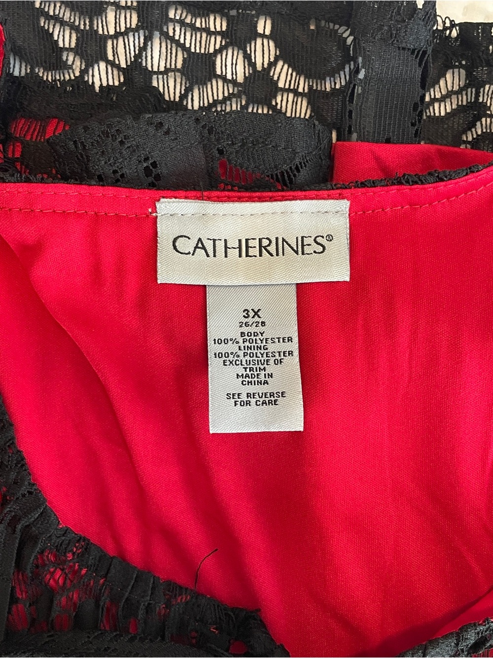 Catherine’s Black Lace Overlay Tunic with Red Underlayer - Picture 12 of 16